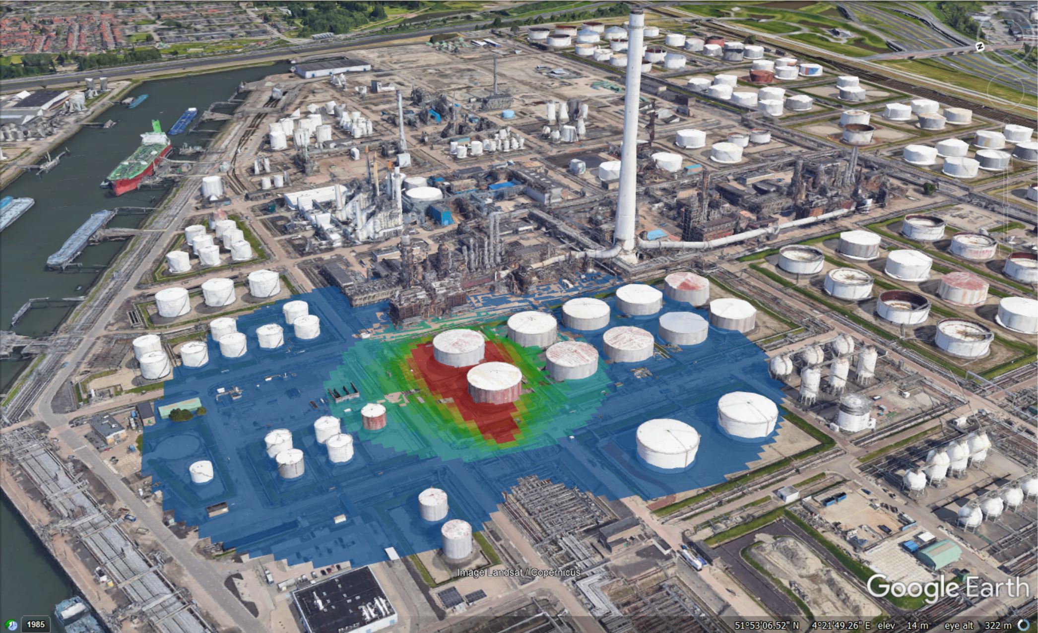 Heat radiation contours exported from EFFECTS to Google Earth®